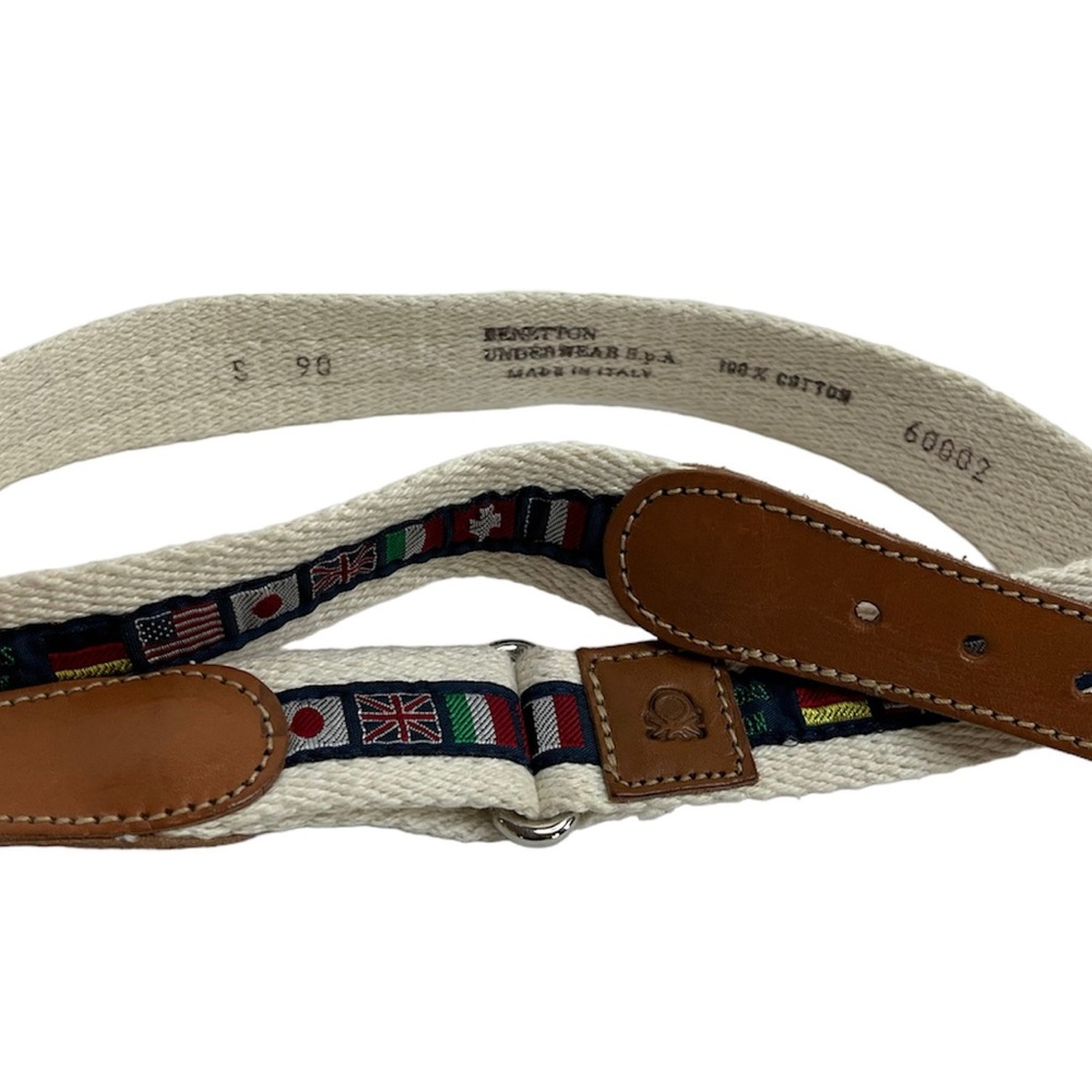 United Colors Of Benetton Flag Belt Italy Benetton 100% Cotton S Vtg 1980s - Picture 9 of 10